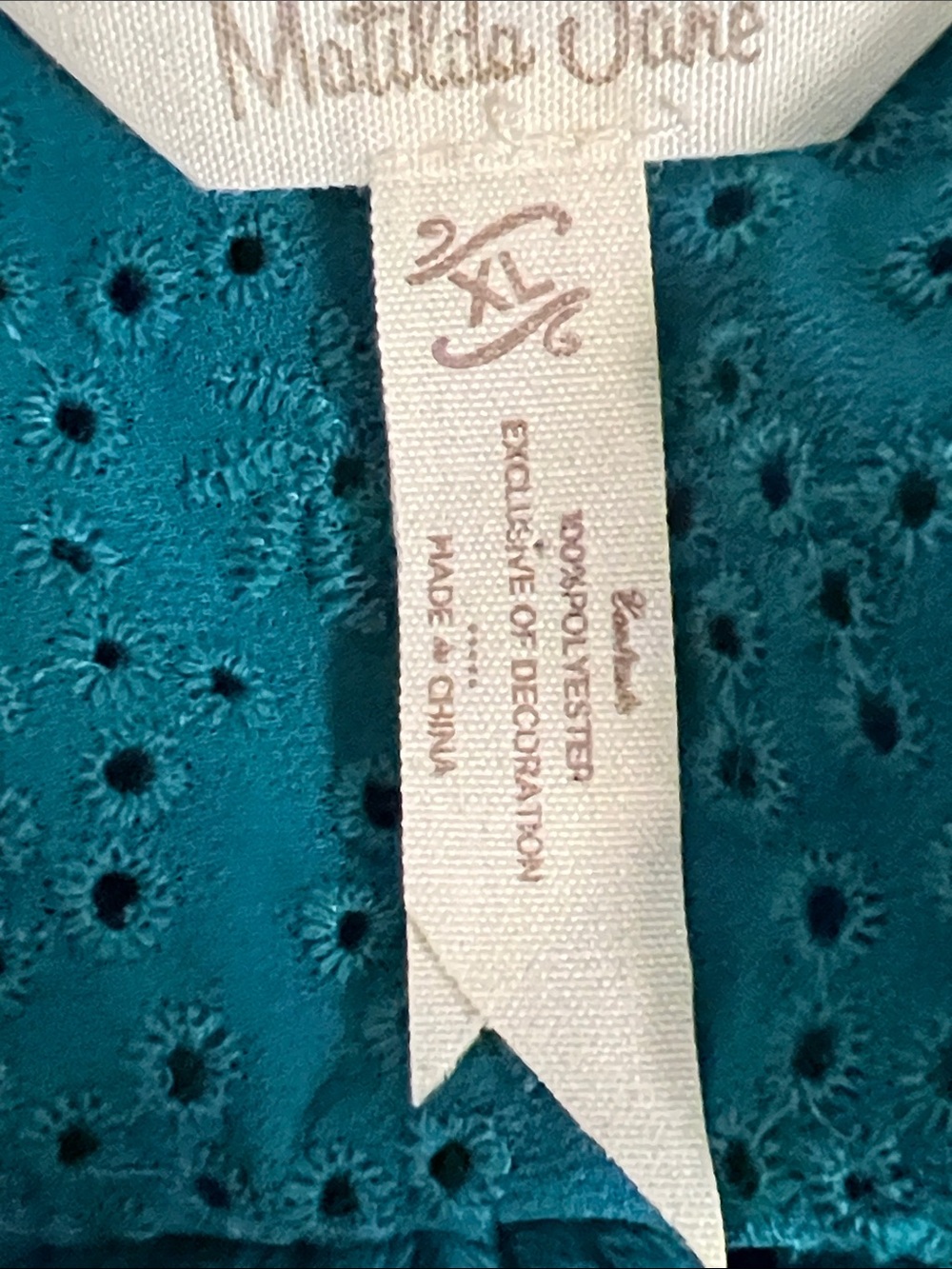 Matilda Jane Teal Swiss Dot Tie-Neck Peasant Blouse - Picture 12 of 13